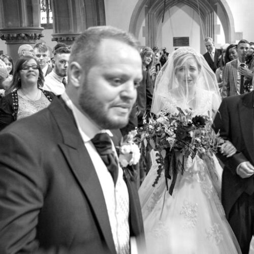 Katie & Ashley - Emotional Groom waiting at the alter for his stunning Bride